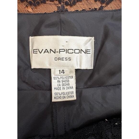 Evan Picone Dress Black Slip Lace And Beading Sz 14 Midi Romantic Goth - Picture 10 of 10